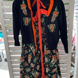 Sourpuss Evil Pumpkin Halter Dress w/Sweater Small
